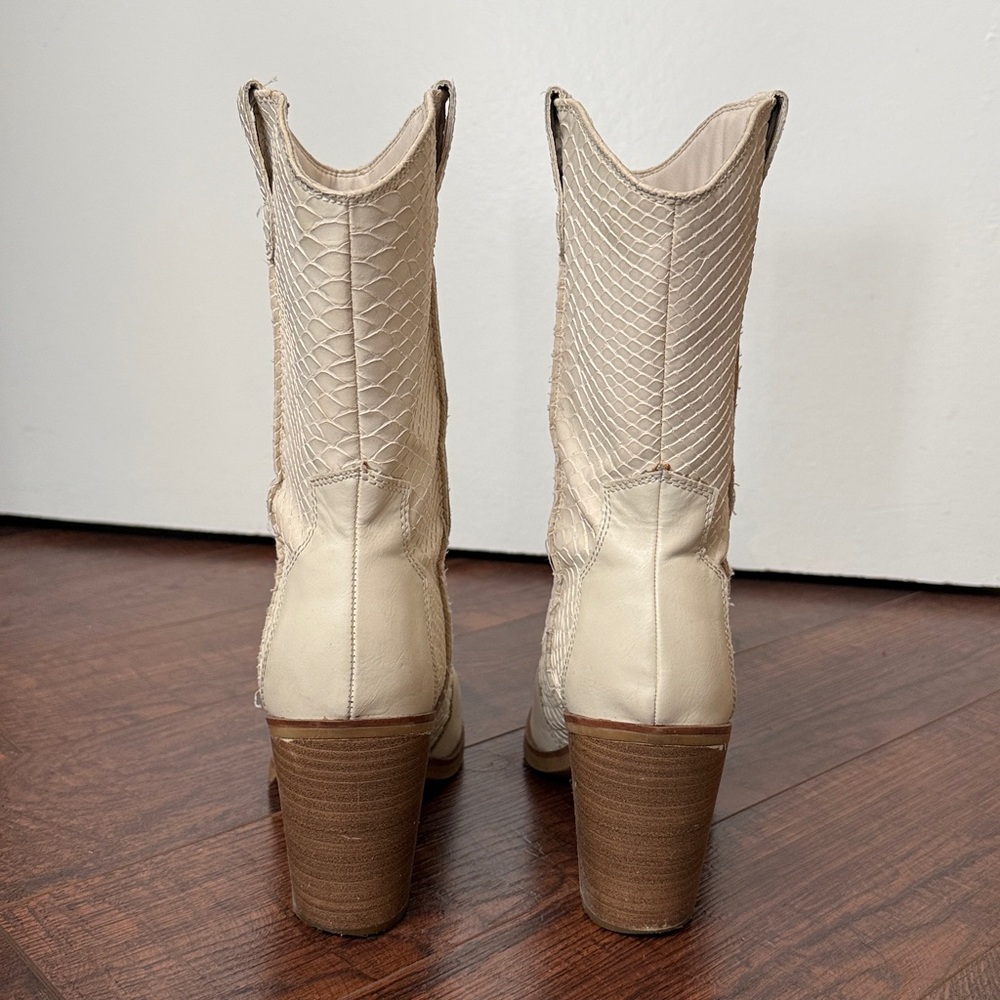 MIA Raylyn Python Women’s Cream Western Block Heel Mid-Calf Boots - Picture 4 of 6